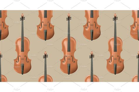 Seamless Pattern With Realistic Wooden Violin Graphic Patterns