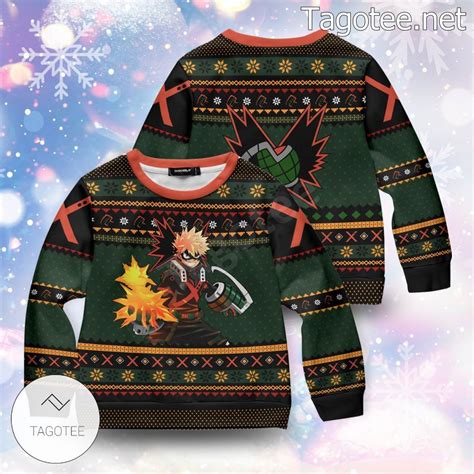 Katsuki Bakugo Fire My Hero Academia Xmas Ugly Christmas Sweater Tagotee