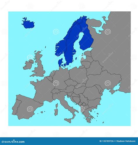 Northern Europe Countries Map Region Of The European Continent Stock