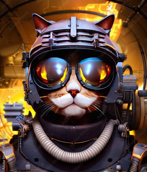 Cat Scifi Fighter Pilot With Magnified Glasses Made By Ai Artificial