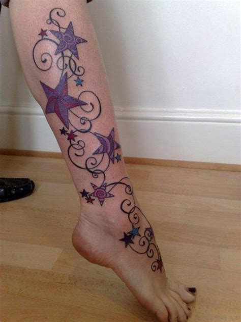 33 Fancy Stars Tattoos On Leg