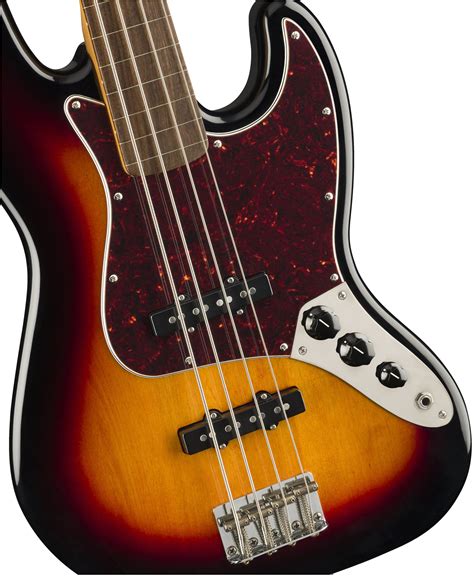 Squier Classic Vibe 60s Fretless Jazz Bass 3 Tone Sunburst Electric Bass Guitar Music Machine