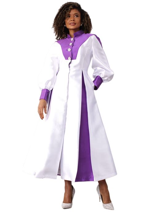Women S 1 Piece Preaching Robe Gown In White And Purple Divinity Clergy Wear
