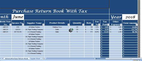 Free Download Purchase Return Book With Tax Format In Excel