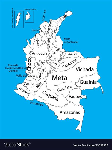 Colombia Map With Regions And Provinces Royalty Free Vector