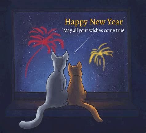 Happy New Year Firework Cats Free Happy New Year Ecards Greeting