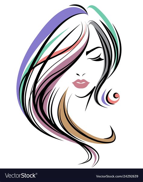 Women Long Hair Style Icon Logo Women Face On Vector Image