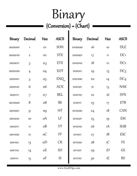 Binary To Decimal Conversion Chart Printable Pdf Download