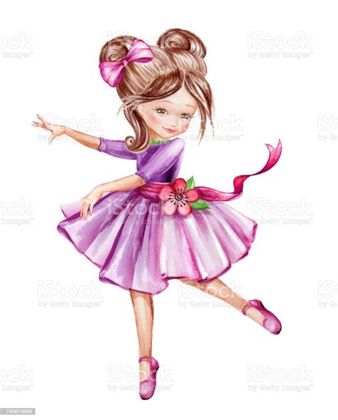 Watercolor Illustration Cute Little Ballerina Young Girl