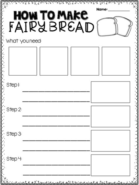 How To Make Fairy Bread Procedure Writing Worksheet By Little Miss Kindy