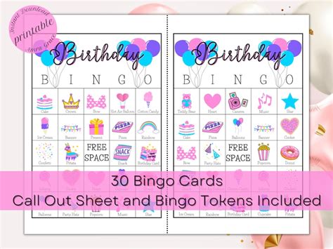 Birthday Printable Bingo Game Birthday Games Birthday Activity Birthday
