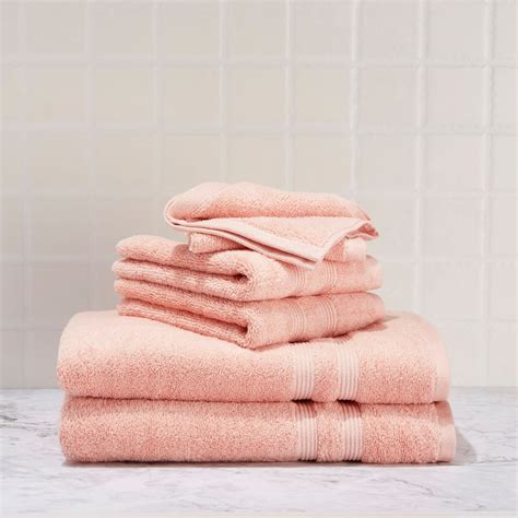 Mainstays Performance Solid 6 Piece Bath Towel Set Pearl Blush