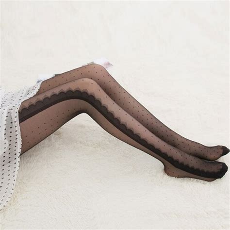 Hot Ladies Sexy Black Side Lace Ruffles Eyelashes Style Dots Tights