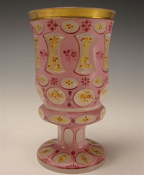 Antique Bohemian Moser Glass Beaker Vase Goblet With Enamel Gilt Decorations 19 C Bohemian