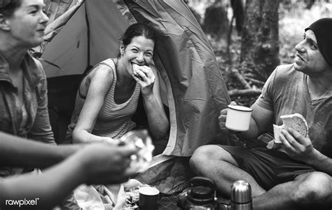 Group Of Friends Camping In The Forest Free Image By
