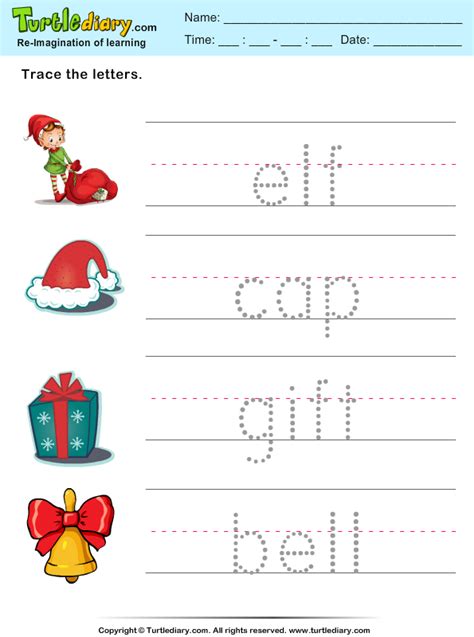 Trace Christmas Words Turtle Diary Worksheet
