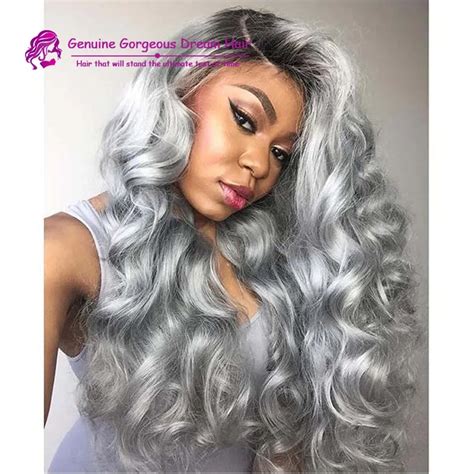 Density Brazilian Silver Ombre Grey Human Hair Wigs Full Lace Lace Front Grey Hair Wigs With