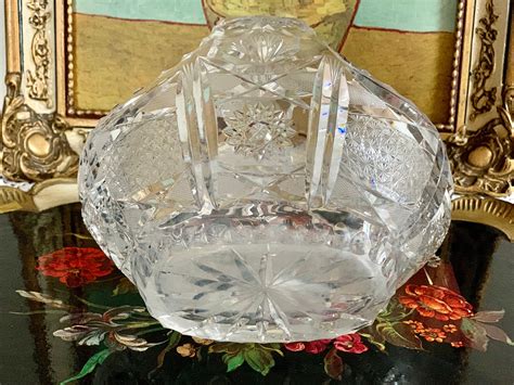 Vintage Crystal Basket Hand Cut Crystal Basket 50s Crystal Etsy