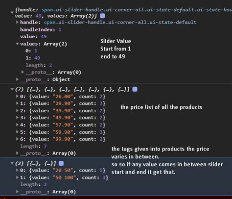 Javascript Matching Price Filter Values In An Array And Get The Price