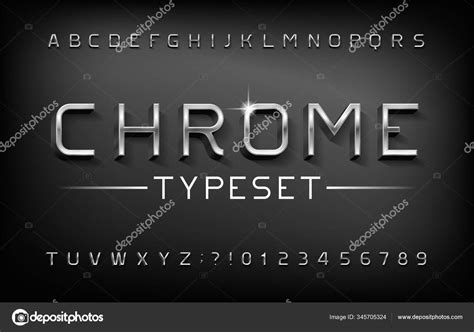 Chrome Alphabet Font Metal Letters Numbers Shadow Stock Vector Typeset