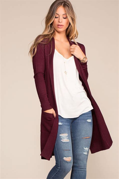 Cardigans Kokette Long Cardigan Burgundy Fall Trends Outfits