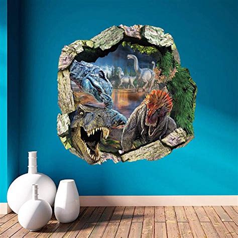 3d Dinosaurs Through The Wall Stickers Jurassic Park Home Decoration