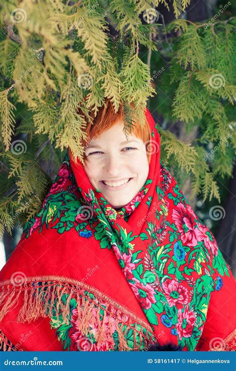 russian woman in a folk shawl stock image image of green shawl 58161417