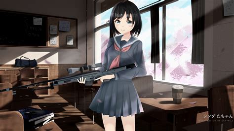 3840x2160 Anime Girl With Gun In School 4k Hd 4k