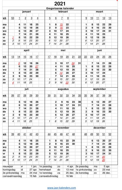 Kalender 2021 Met Weeknummers Kalender 2021 Mit Kalenderwochen Und