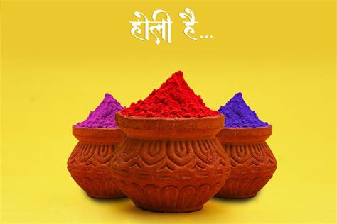 Indian Festival Holi Concept Colour Bowl With Colorful Background And