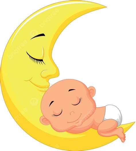 Cute Baby Sleeping On The Moon Relaxation Comfortable Vector Vector