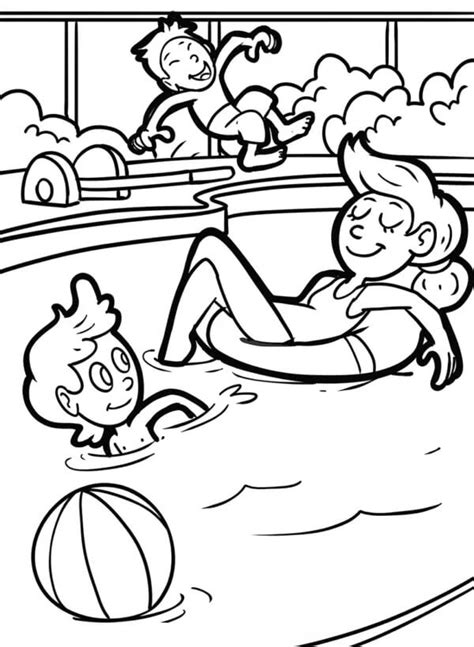 Family In Swimming Pool Coloring Pages Coloring Cool
