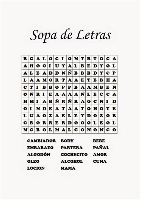 Sopa De Letras Juego Para Baby Shower Words Word Search Puzzle Papa