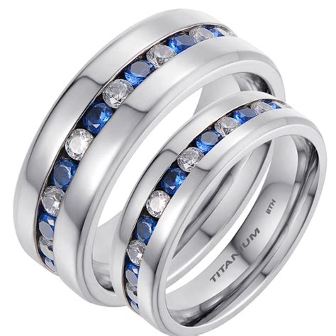 His And Hers Matching Titanium Blue Sapphire Wedding Couple Rings Set P348 1836 Image 