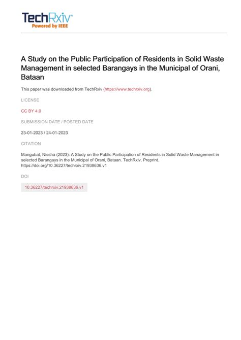Pdf A Study On The Public Participation Of Residents In Solid Waste