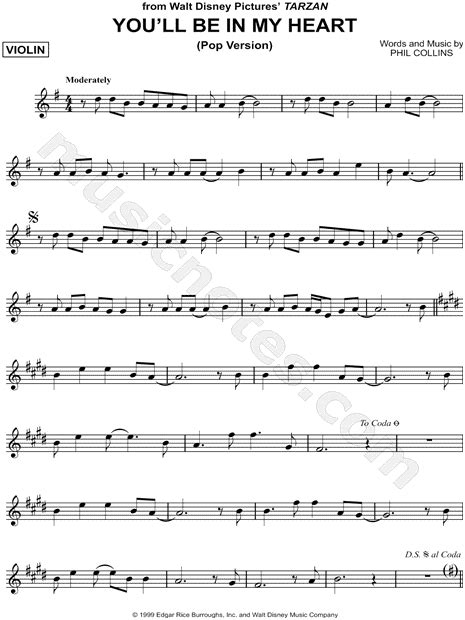 Youll Be In My Heart From Tarzan Sheet Music Violin Solo In G