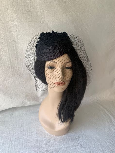 Black Fascinator Hat Veil Flower Fascinator 20s 50s Vintage Etsy