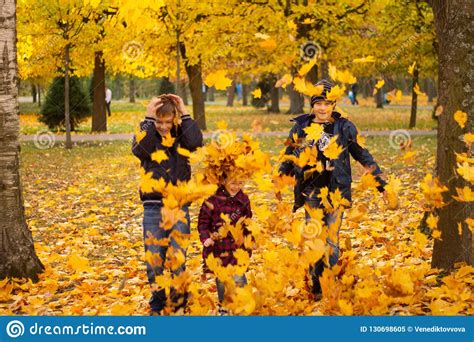 Children Playing With Leaves In The Park Stock Image Image Of October
