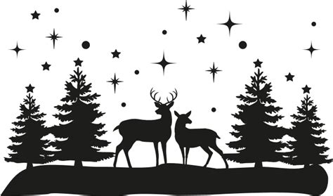 Winter Scene Deer Trees Night Star Sky Free Svg File For Members