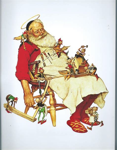 Norman Rockwell Christmas Print Sleeping Santa Busy Elfs Norman
