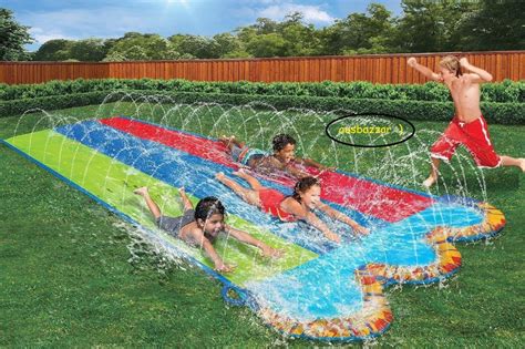 h2ogo slip n slide mega triple slides deluxe backyard water racer 5 49 m slide ebay