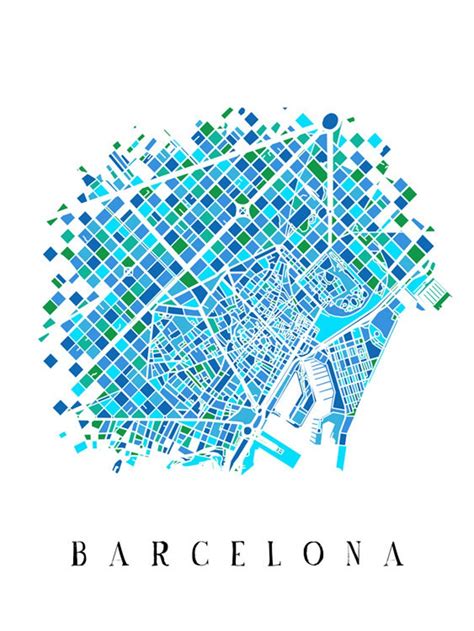 Barcelona Colored Art Map Spain Art Map Barcelona Etsy