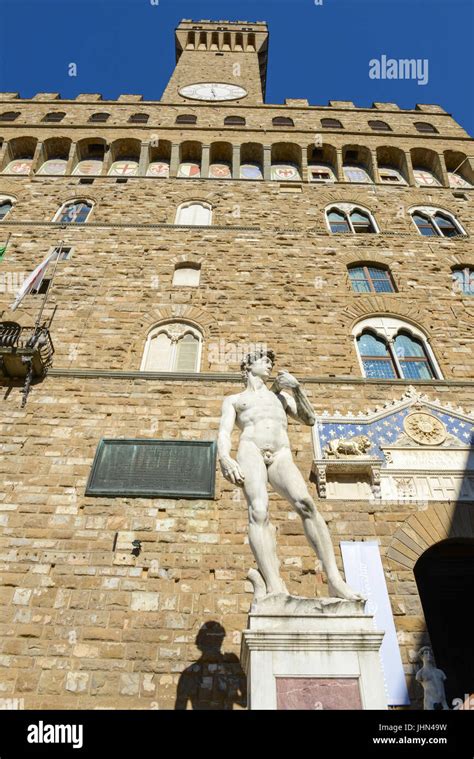 David Statue In Front Of Palazzo Vecchio The Town Hall At Florence On