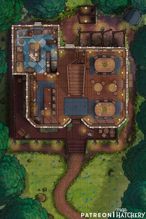 Trailside Tavern Battle Map X Battlemaps In Dnd World Map Dungeon Maps Fantasy