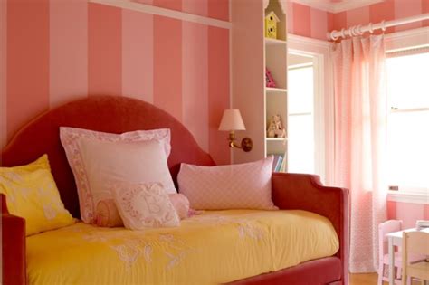 Cute Pink Striped Wallpaper For A Little Girls Room Upholstered