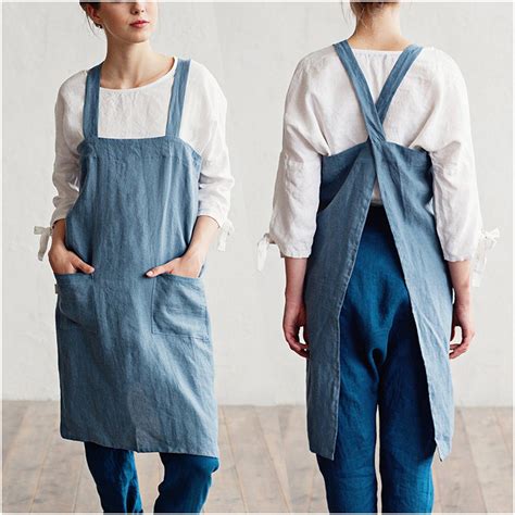 Women Cotton Linen Cross Back Apron Japanese Housework Baking Wrap