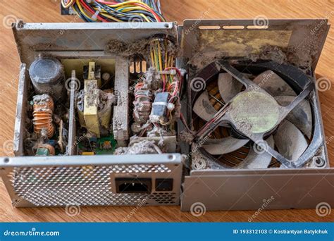 Power Supply Unit Dirty Cooler Fan With Dust Inside Broken Computer