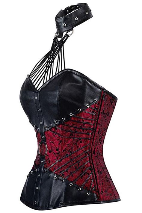 gothic yet romantic in our atomic steel boned red and black gothic collared corset