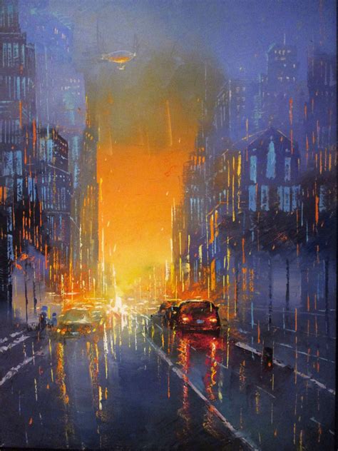 Cyberpunk Painting Original Oil Painting On Canvas Night City Etsy