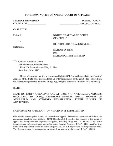 Notice Of Appeal Template